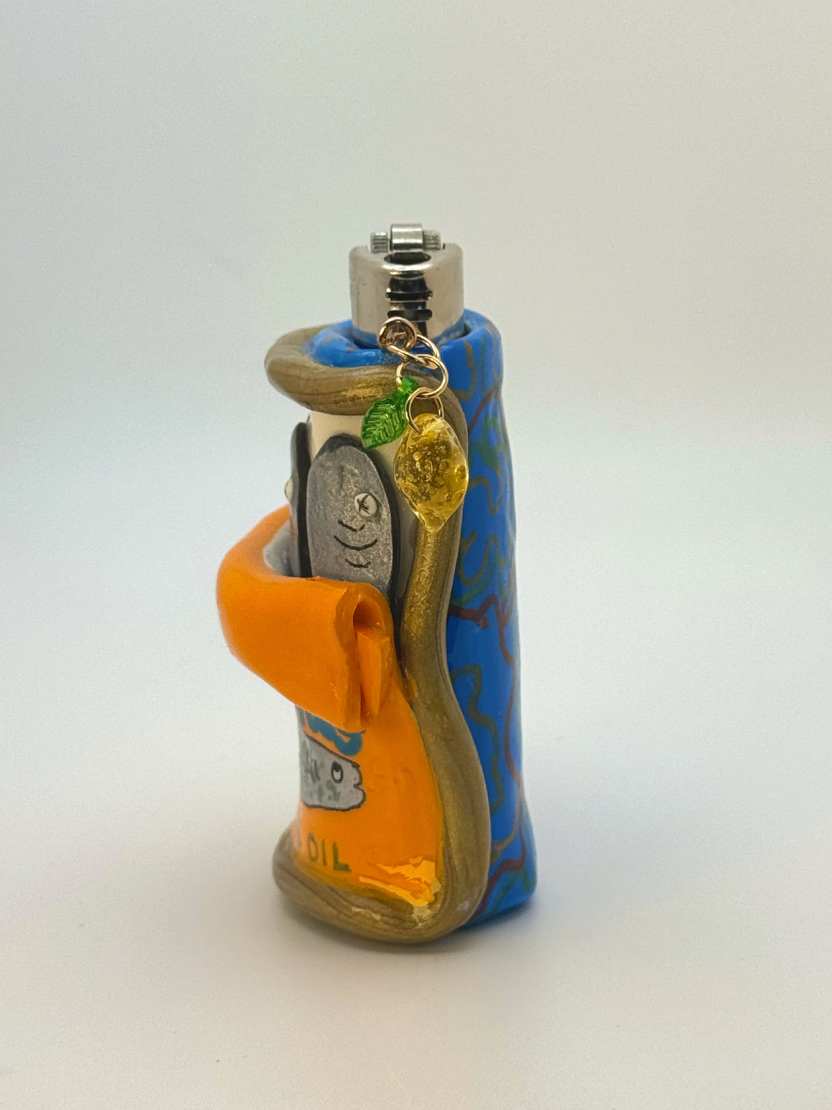 Sardines Tin Case with charm| Fits Standard Bic | Handmade Polymer Clay Art