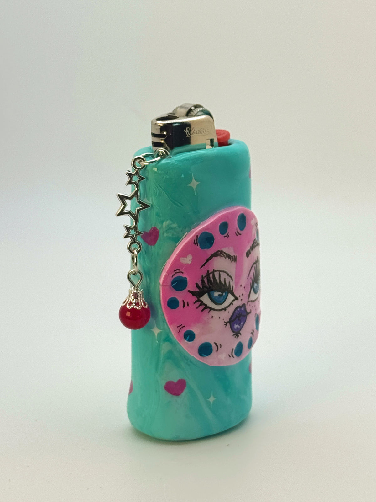 Celestial Moon Case with charm| Fits Standard Bic | Handmade Polymer Clay Art