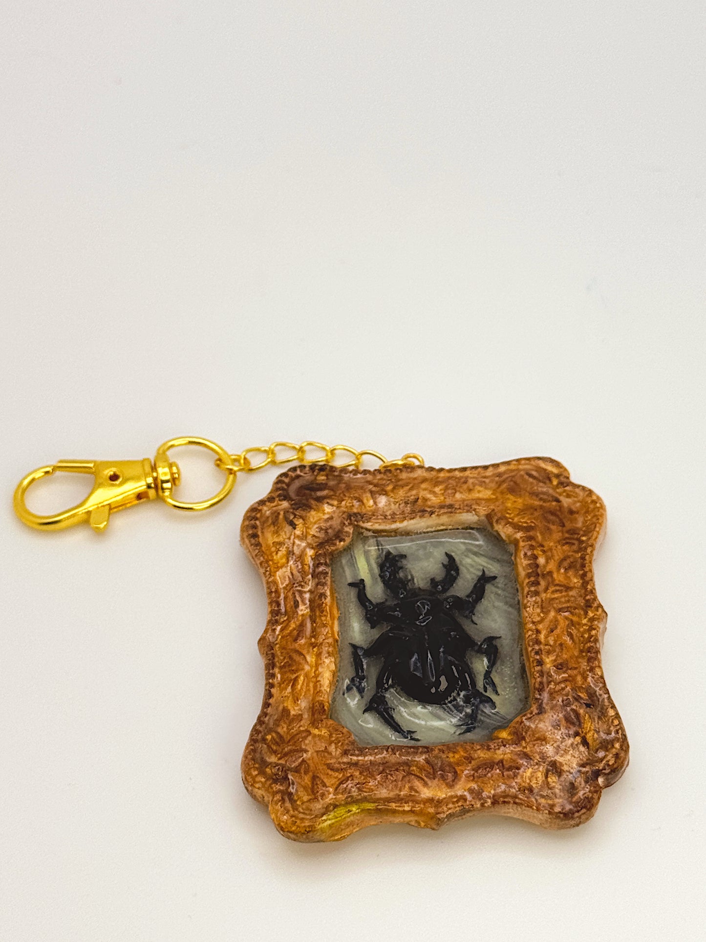 Vintage Beetle Frame Keychain – Sculpted Mini Art Relic