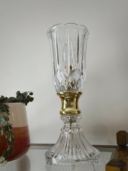 Mid-Century Crystal & Brass Boudoir Lamp – 12” Decorative Uplight