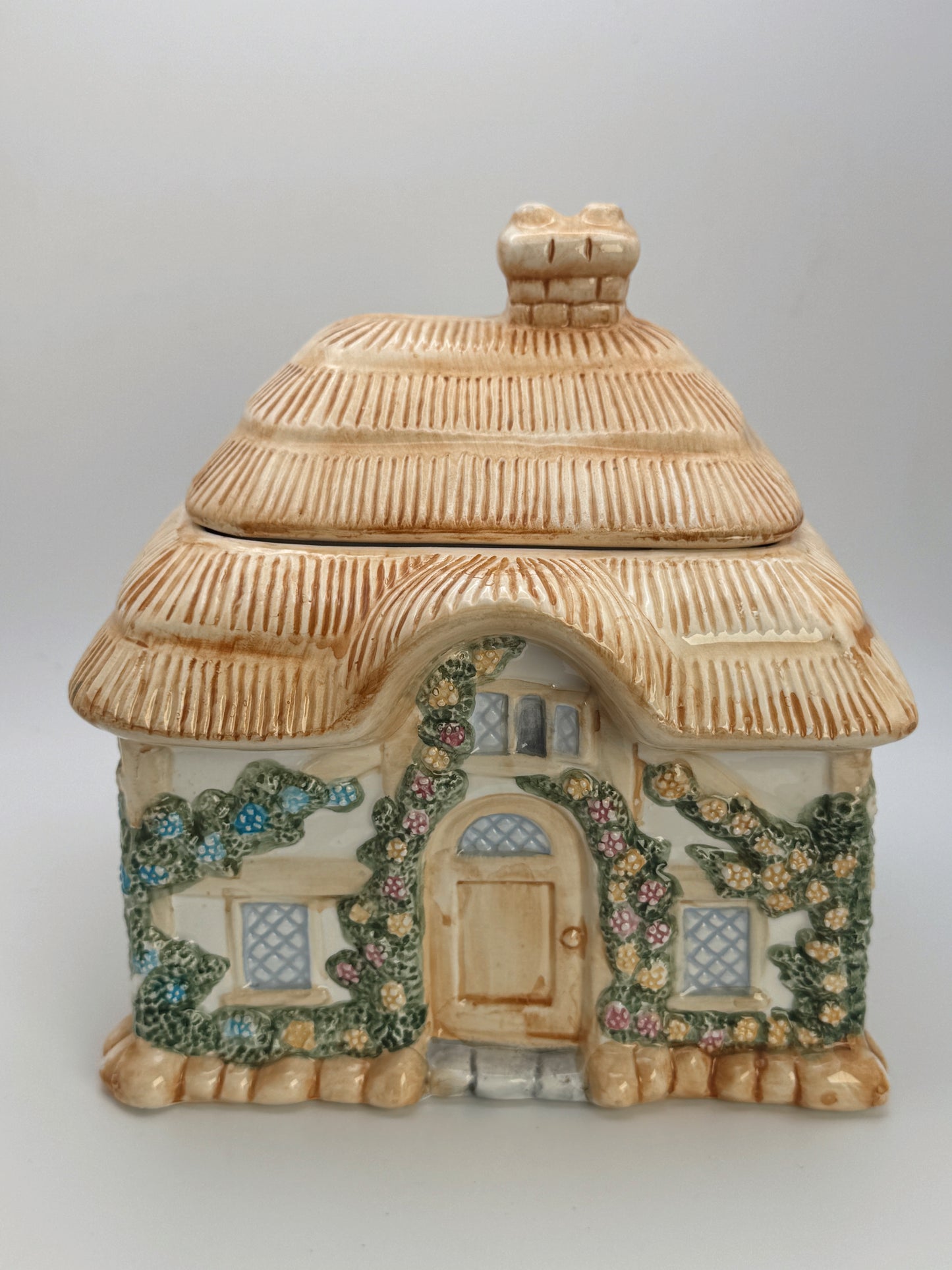 Vintage Teleflora Cottage House Ceramic Jar – Whimsical Cookie & Trinket Storage