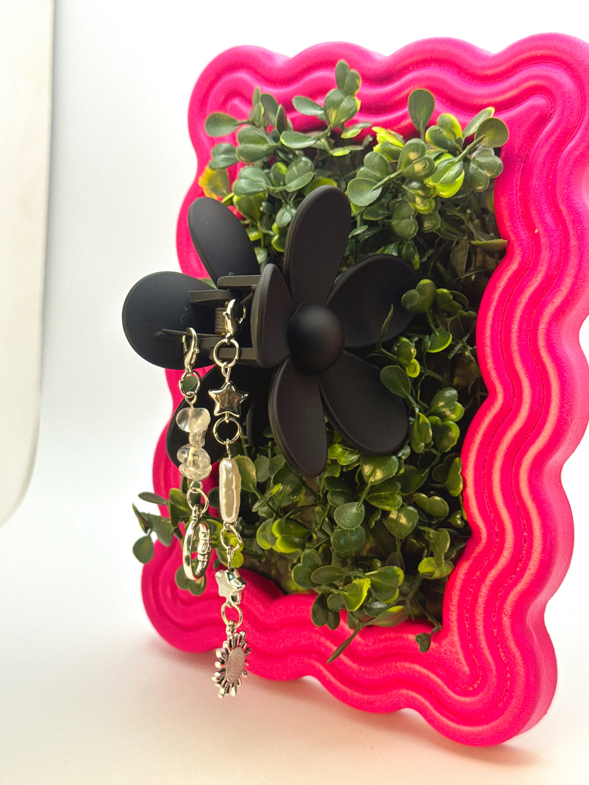 Black Flower Medium Claw Clip with Handmade Beaded Charms | Removable Charm Clip | 3.1”