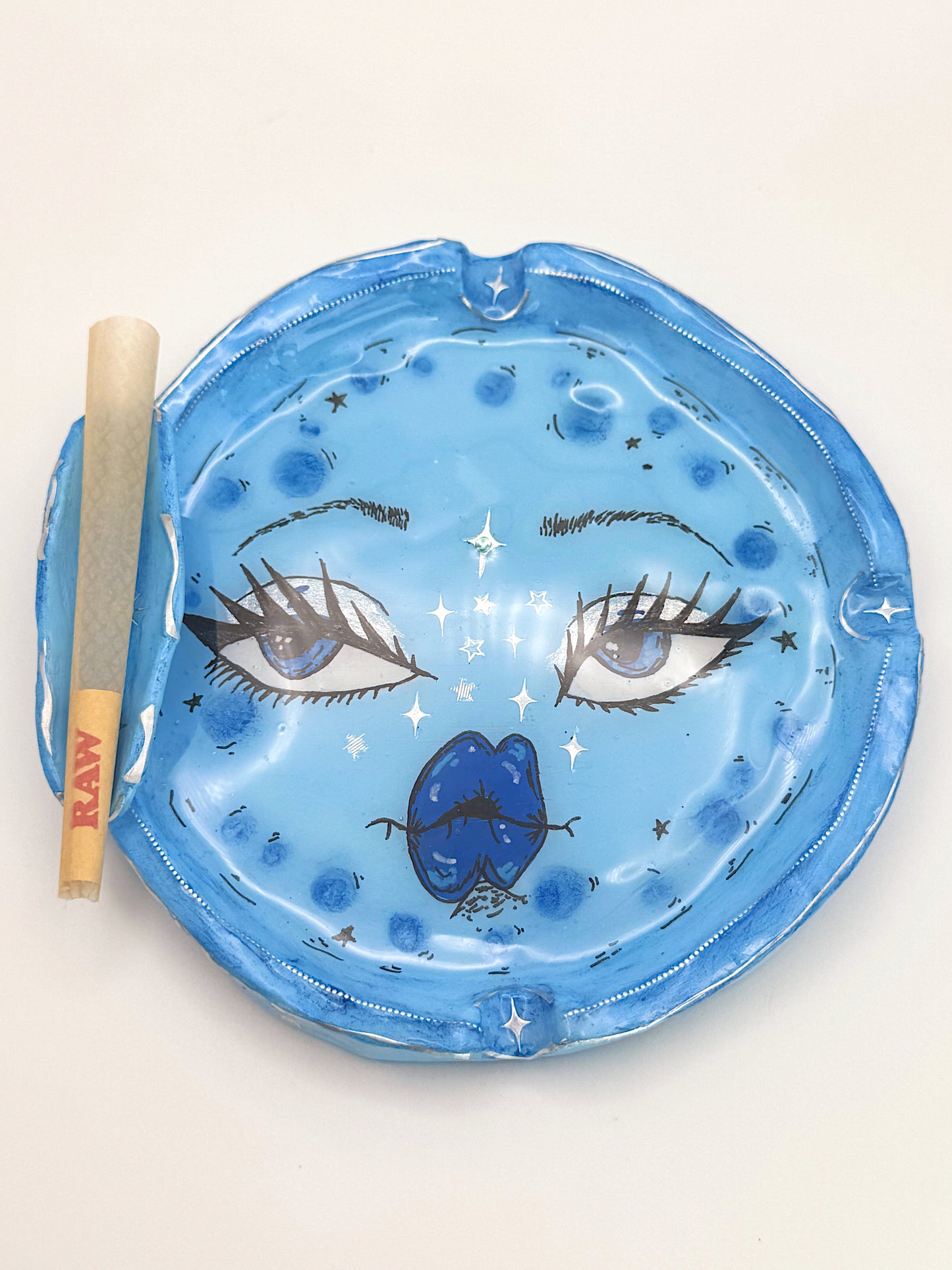 Blue Moon Babe Ashtray • One-of-a-Kind Hand-Painted Celestial Ashtray (5”)
