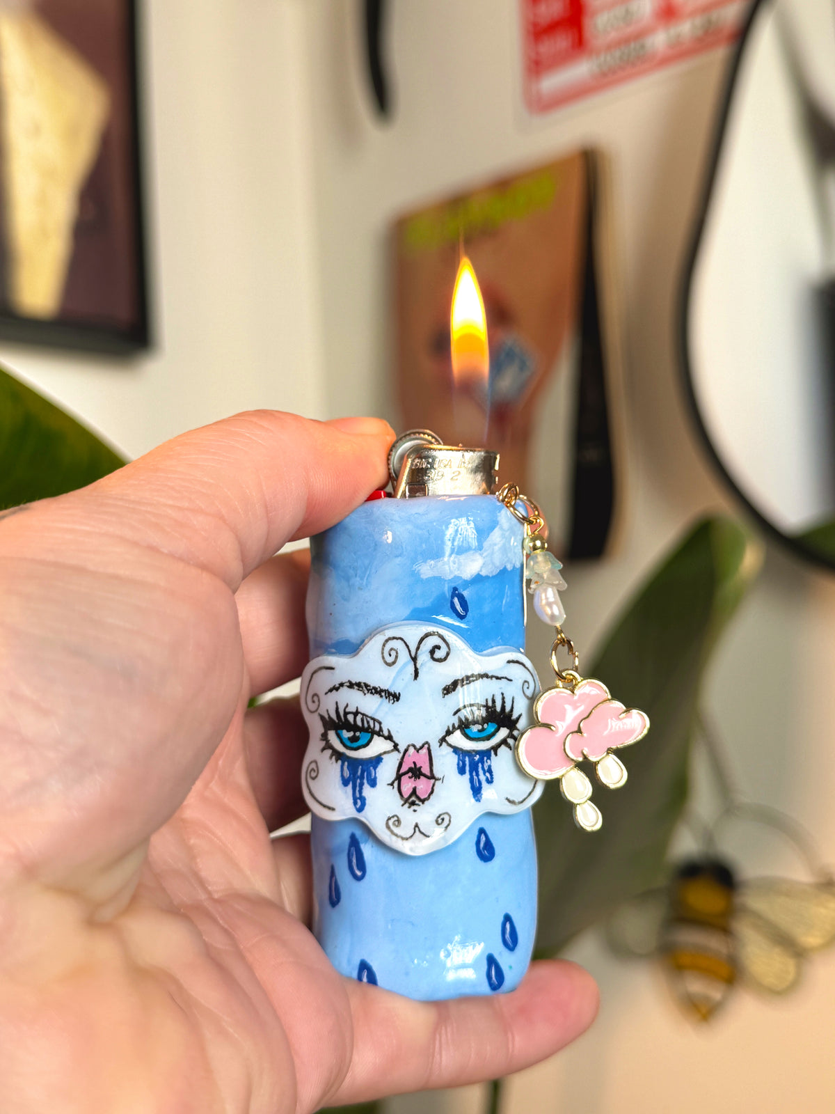 Crying Cloud Case with charm| Fits Standard Bic | Handmade Polymer Clay Art