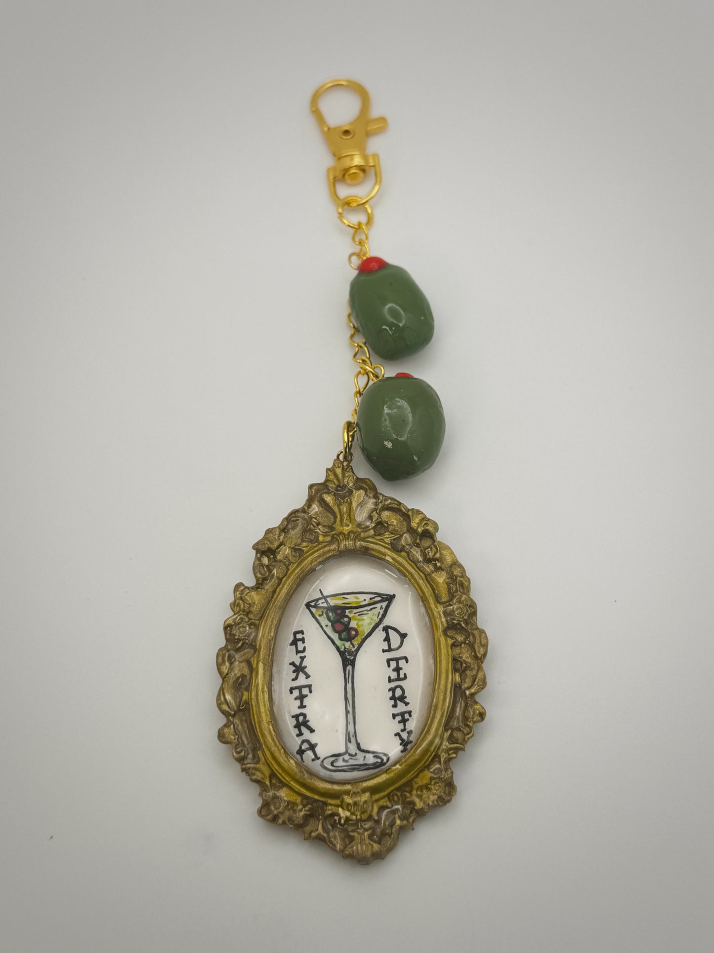 Vintage Frame Extra Dirty Martini Keychain – Handmade Polymer Clay Bag Charm