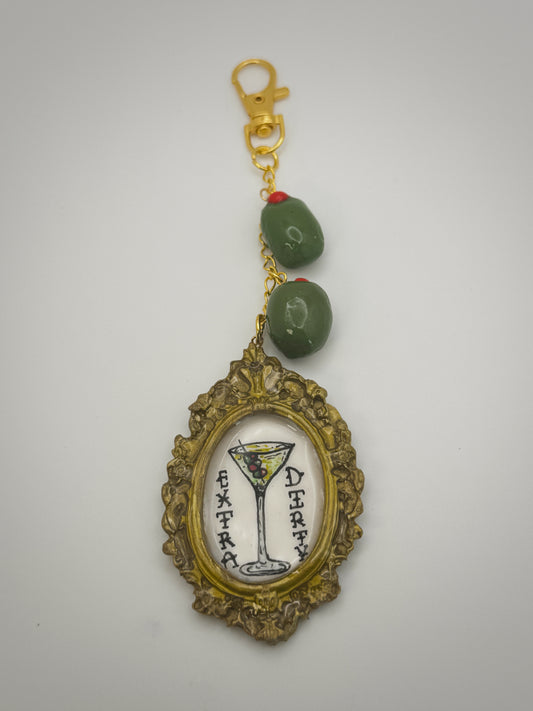 Vintage Frame Extra Dirty Martini Keychain – Handmade Polymer Clay Bag Charm