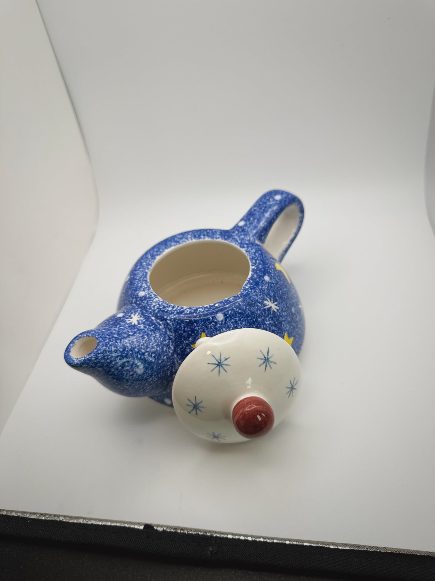 Whimsigoth Mini Ceramic Teapot – Blue & Yellow Celestial Kitchen Decor