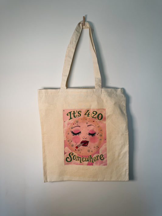 It’s 4:20 Somewhere Hand-Pressed Tote Bag | 15x16 Natural Cotton