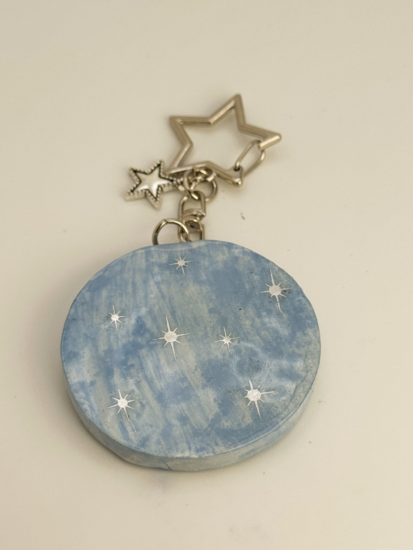 Sad Girl Moon Keychain – Polymer Clay Bag Charm – Hand Painted Celestial Moon Charm
