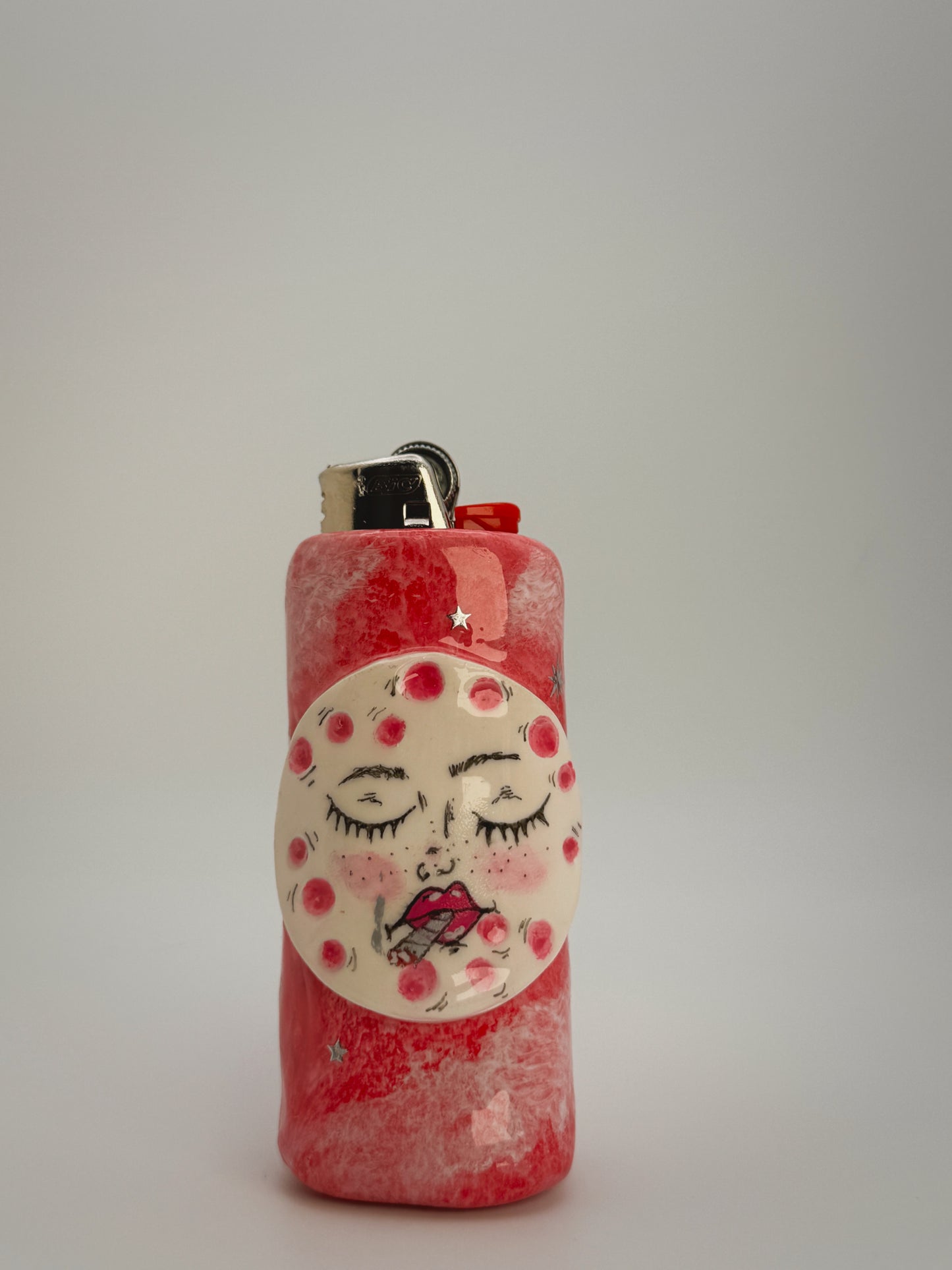 Smoking Moon Lighter Case| Fits Standard Bic | Handmade Polymer Clay Art