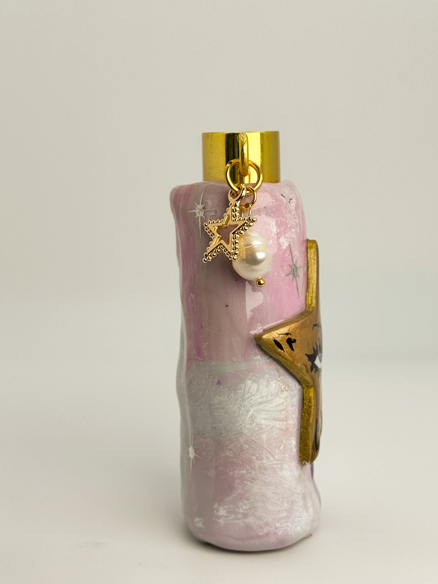 Gold Celestial Star Lighter Case w/ Charm | Fits Standard Bic | Handmade Polymer Clay Art
