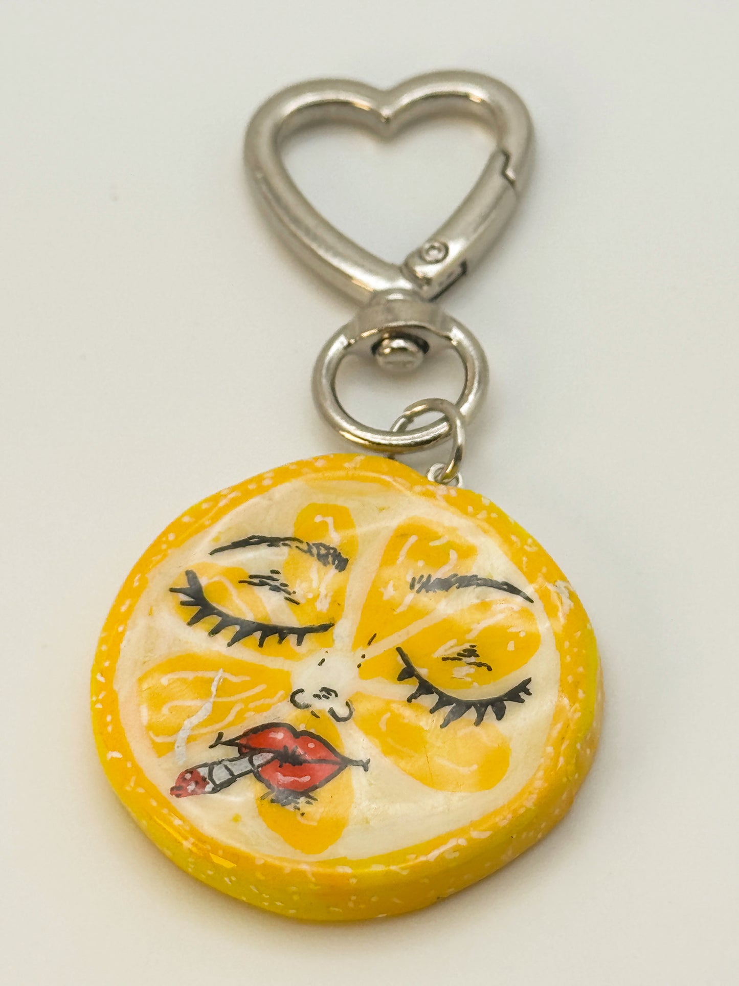 Smoking Lemon Keychain – Handmade Polymer Clay Bag Charm