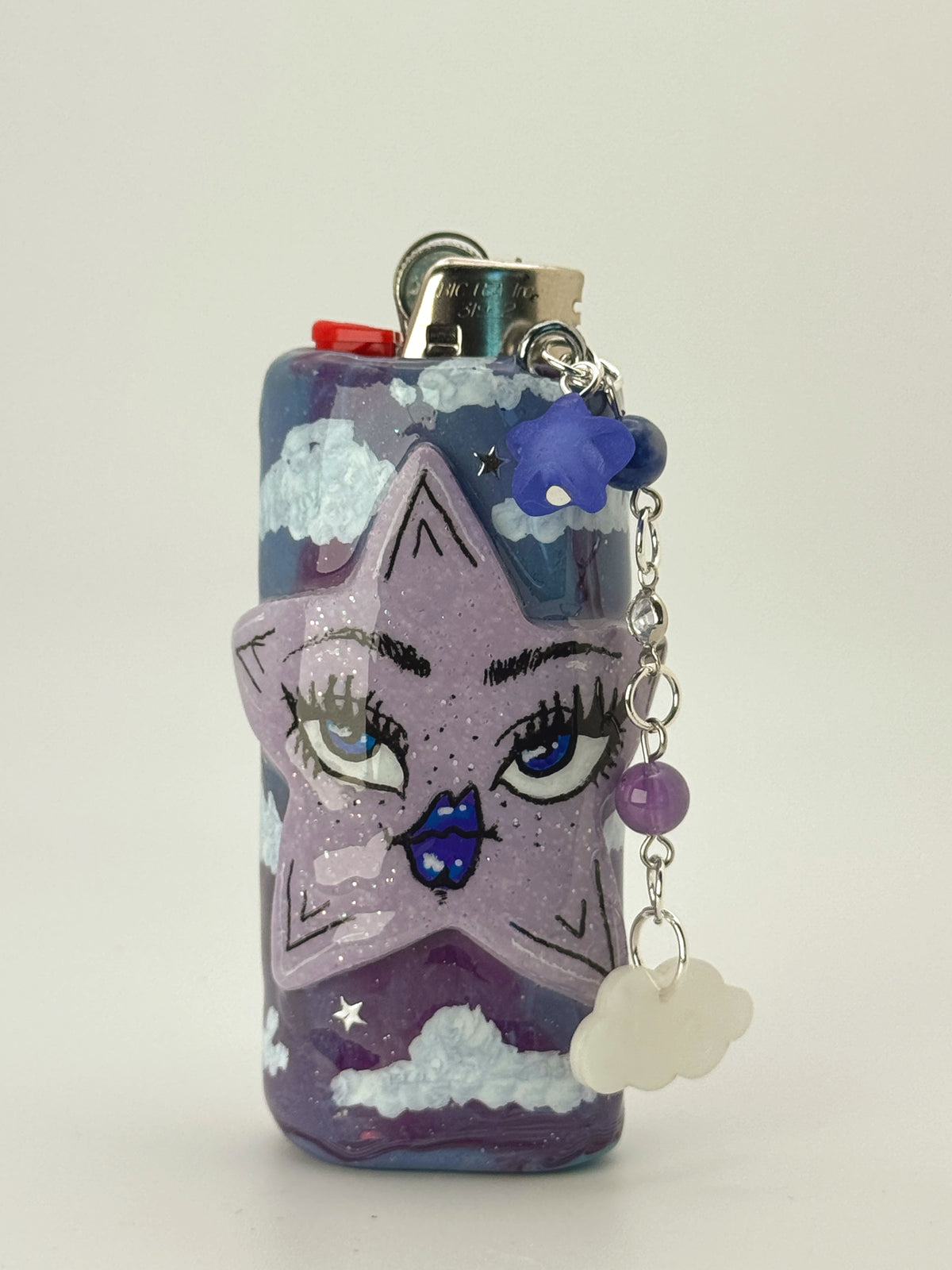 Lilac Haze Star Lighter Case with charm| Fits Standard Bic | Handmade Polymer Clay Art