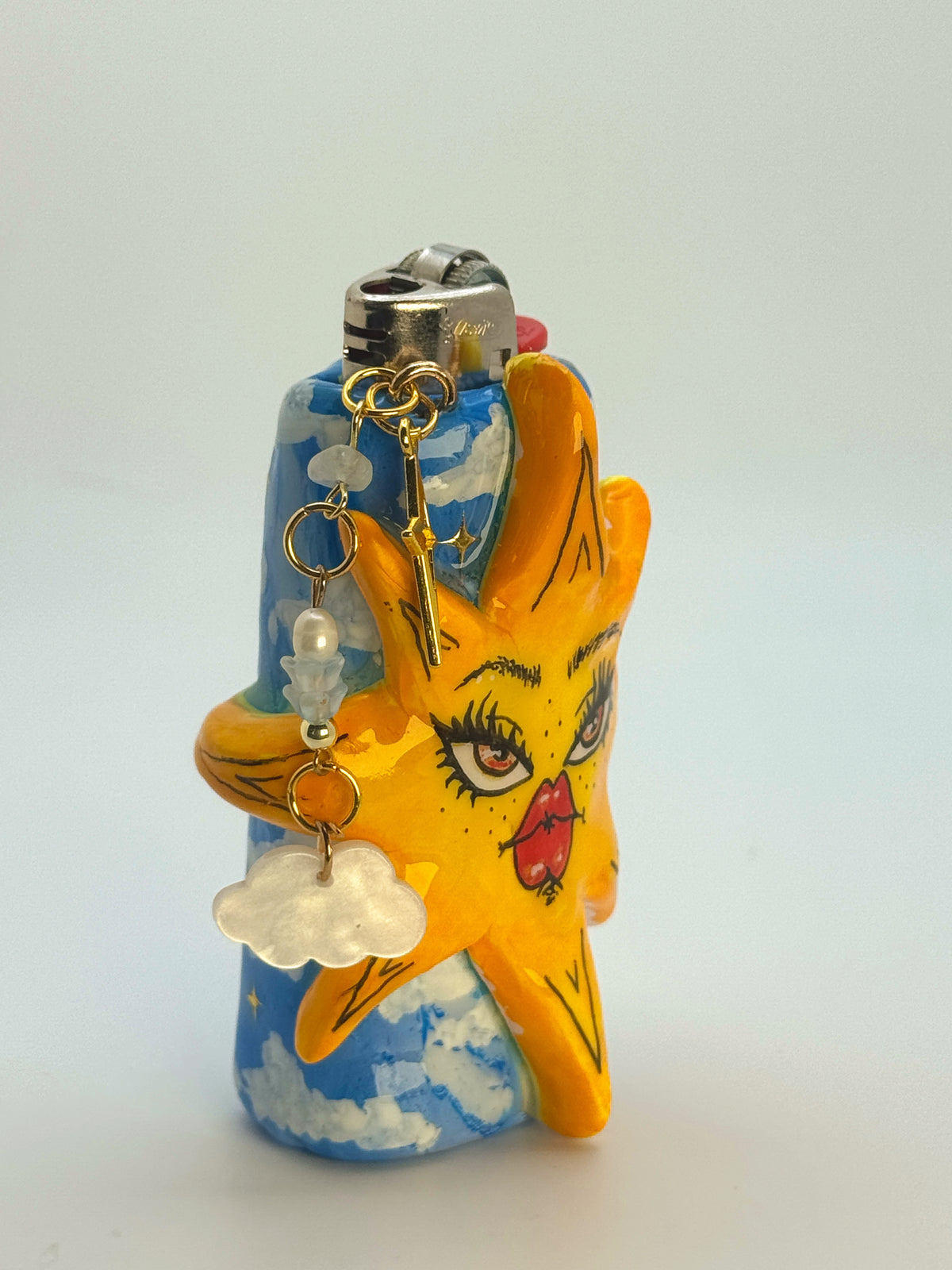 Sassy Sun Case with charm| Fits Standard Bic | Handmade Polymer Clay Art