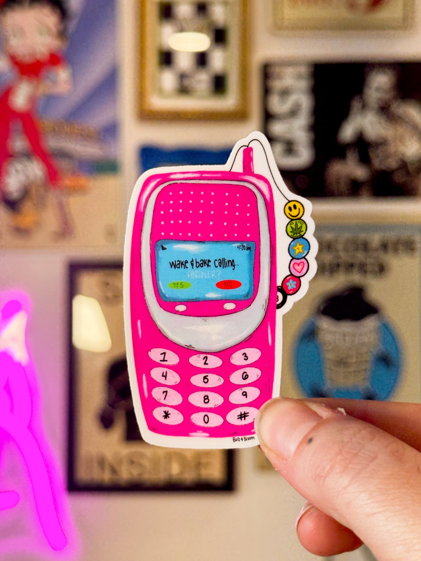 Wake & Bake Calling Sticker | 90s Cell Phone Vinyl Sticker