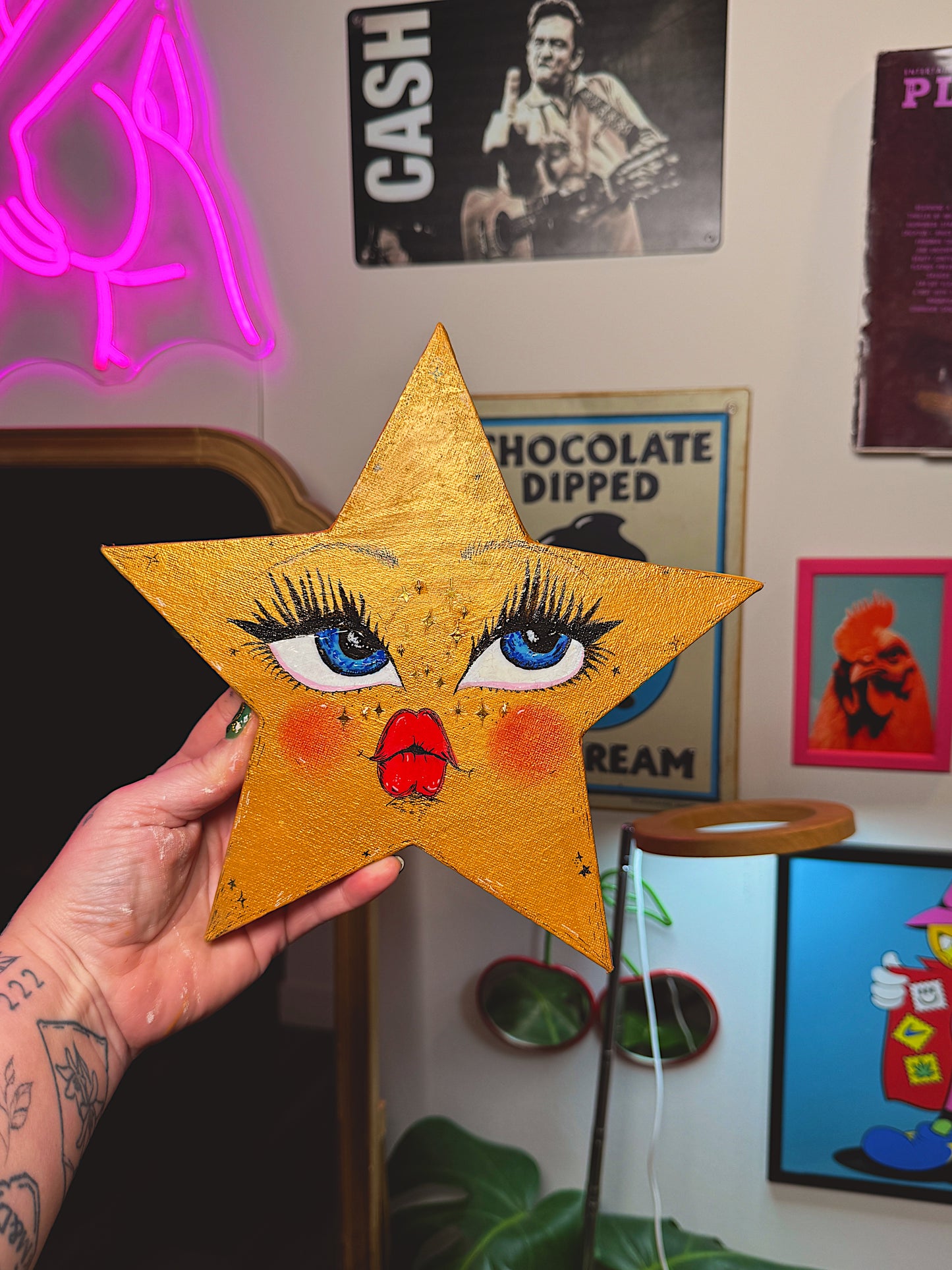 Celestial Star Babe – Hand-Painted 10” Wall Art