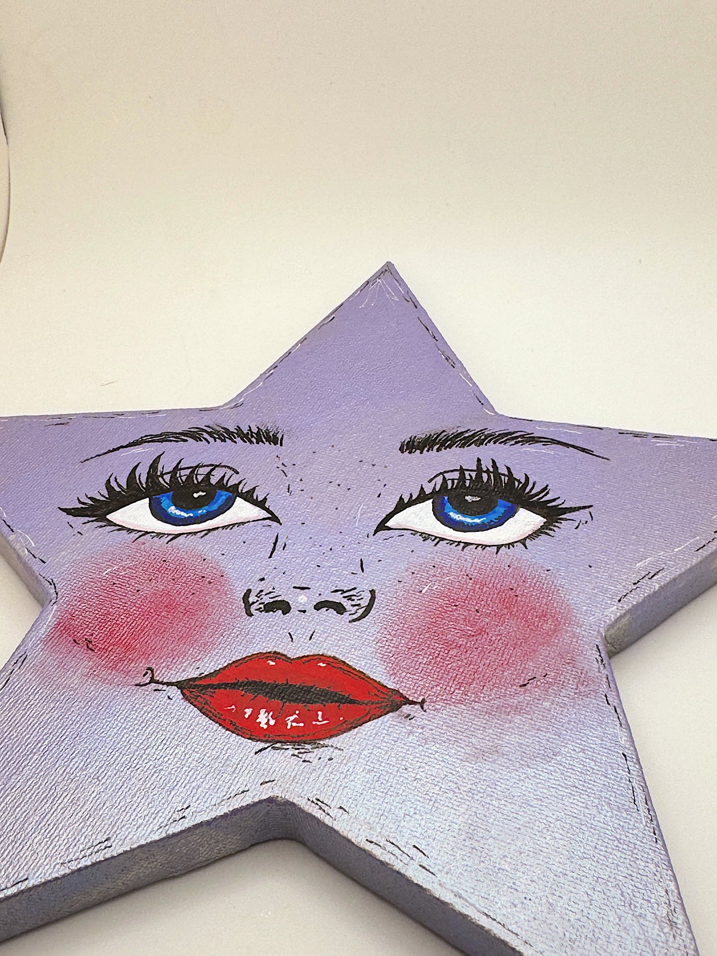 Celestial Star Wall Art – Hand-Painted Star Face Decor— Original 10” Canvas Art