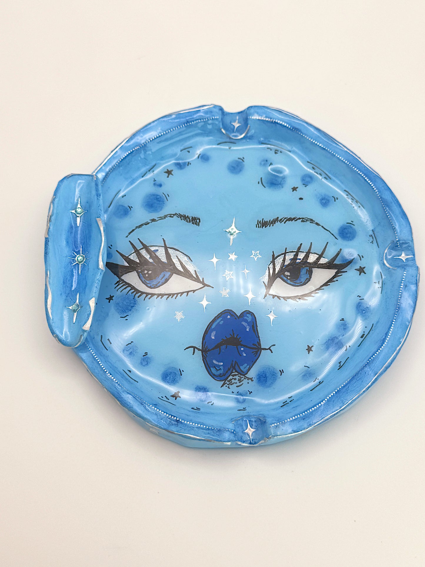 Blue Moon Babe Ashtray • One-of-a-Kind Hand-Painted Celestial Ashtray (5”)