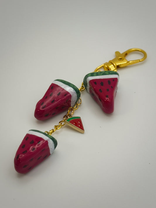 Watermelon Slices Keychain – Handmade Polymer Clay Bag Charm