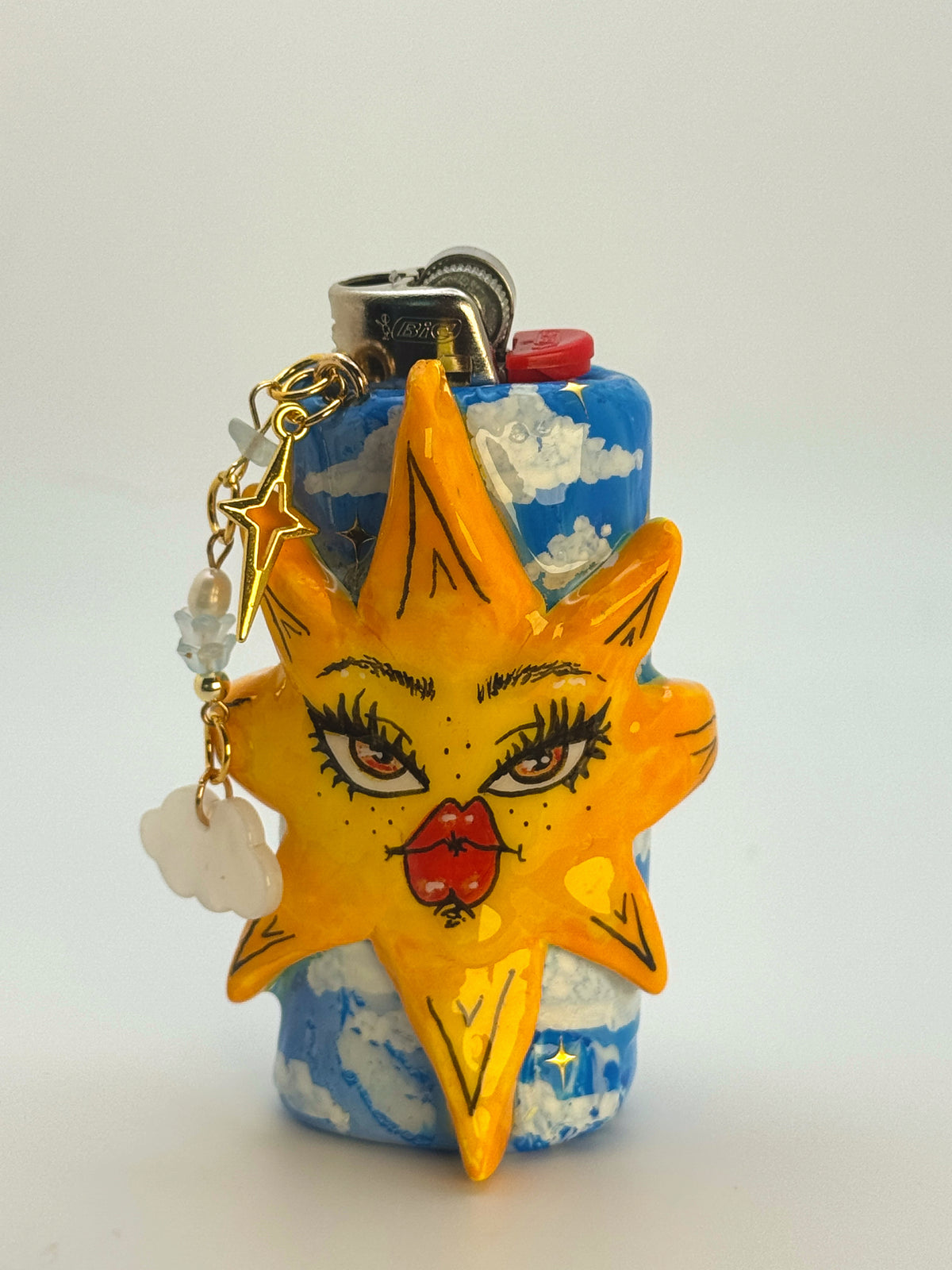 Sassy Sun Case with charm| Fits Standard Bic | Handmade Polymer Clay Art