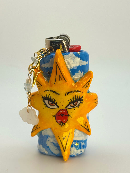 Sassy Sun Case with charm| Fits Standard Bic | Handmade Polymer Clay Art