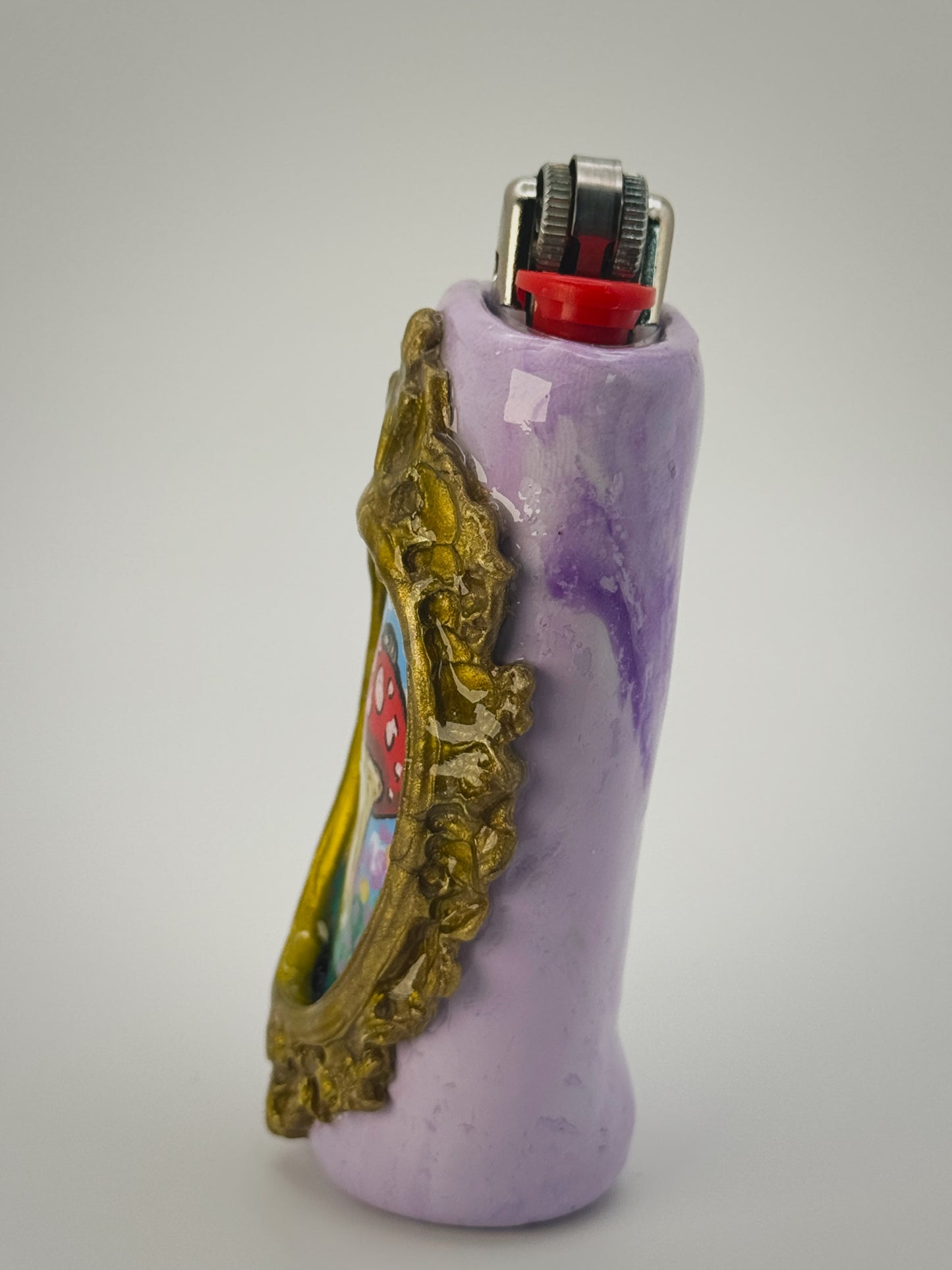 Vintage Frame Snail on Mushroom Lighter Case| Fits Standard Bic | Handmade Polymer Clay Art