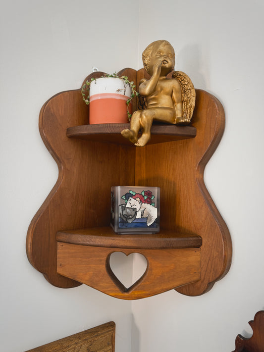 Vintage Wooden Corner Heart Cut-Out Shelf – 2-Tier Shelf Wall Decor