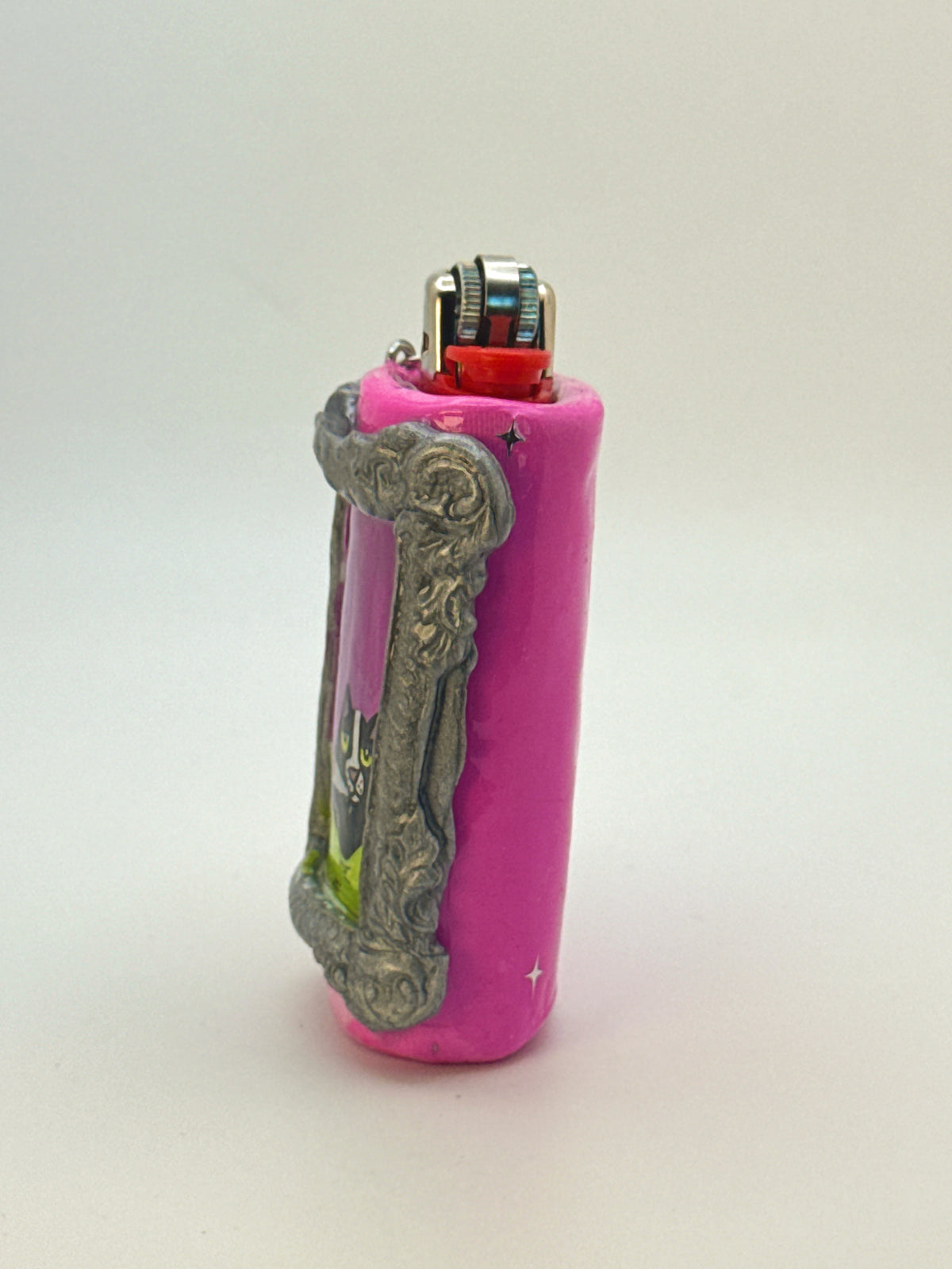 Vintage Frame Martini Kitty Case with charm| Fits Standard Bic | Handmade Polymer Clay Art