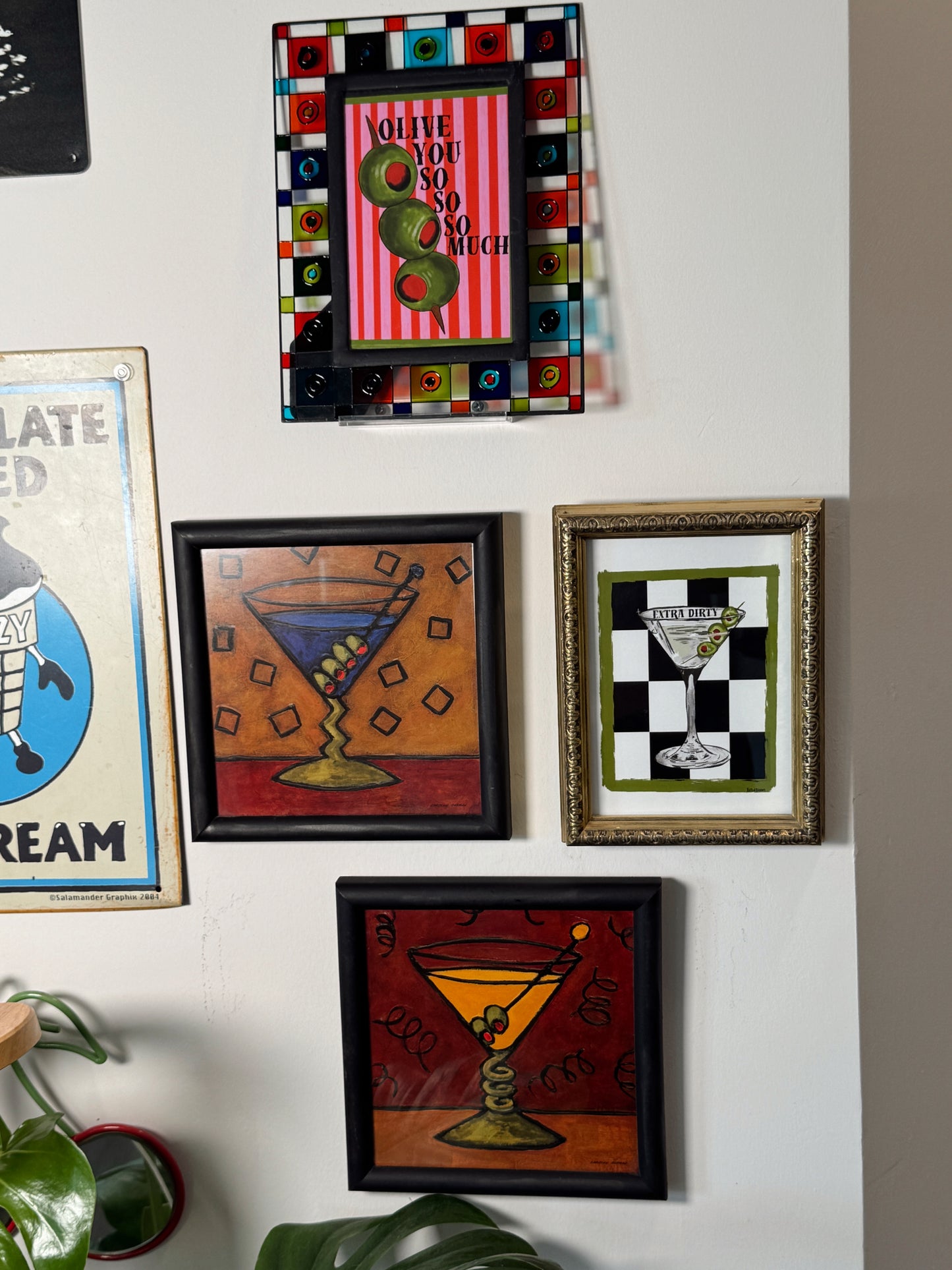 Set of 2 Vintage Martini Art Prints – Framed Cocktail Wall Art – 8x8