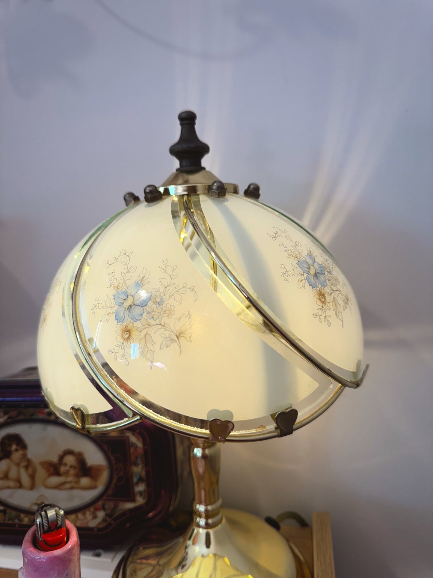 Vintage Floral Touch Lamp – 3-Way Brass Table Lamp