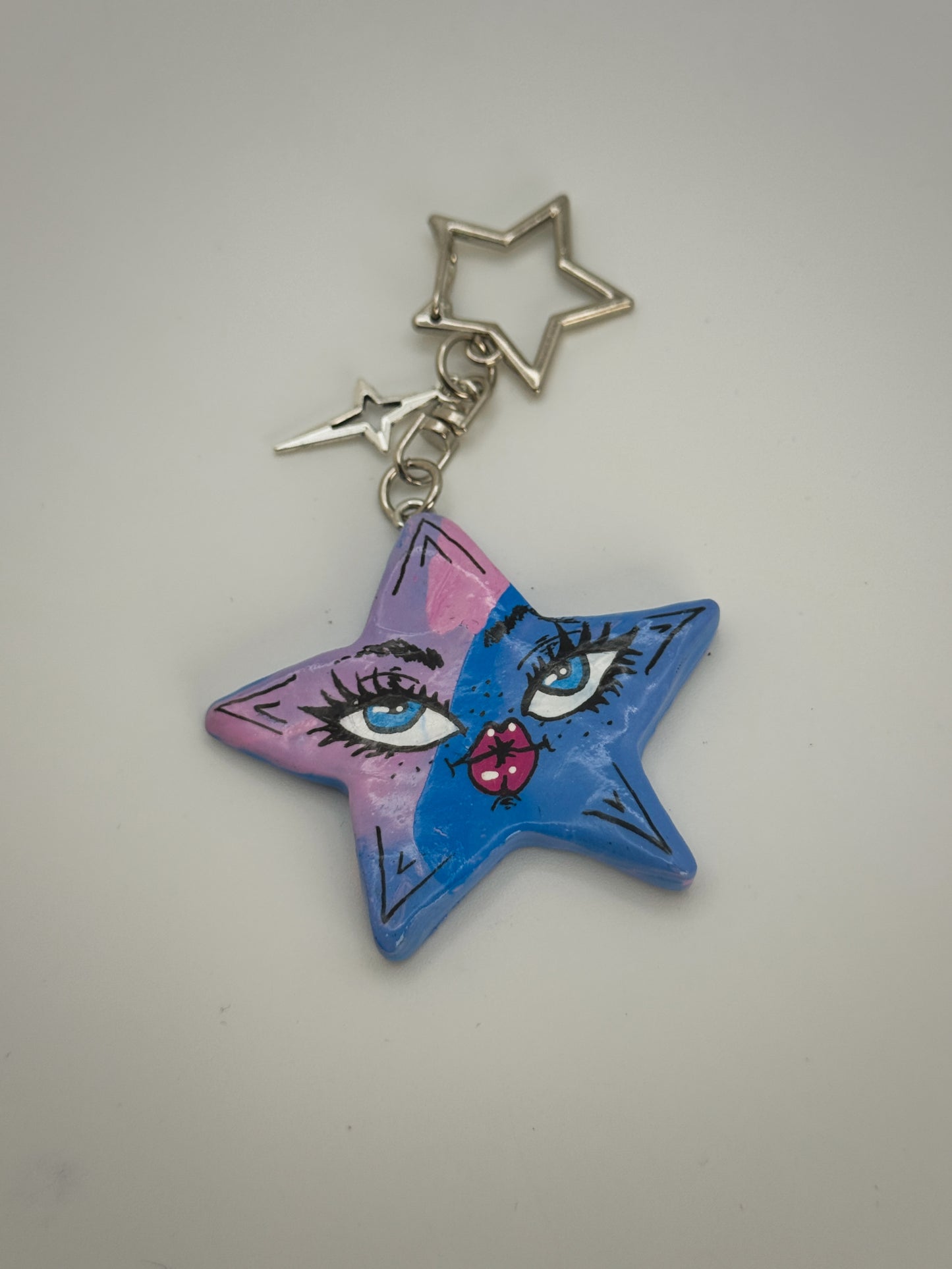 Sassy Star Keychain – Handmade Polymer Clay Bag Charm