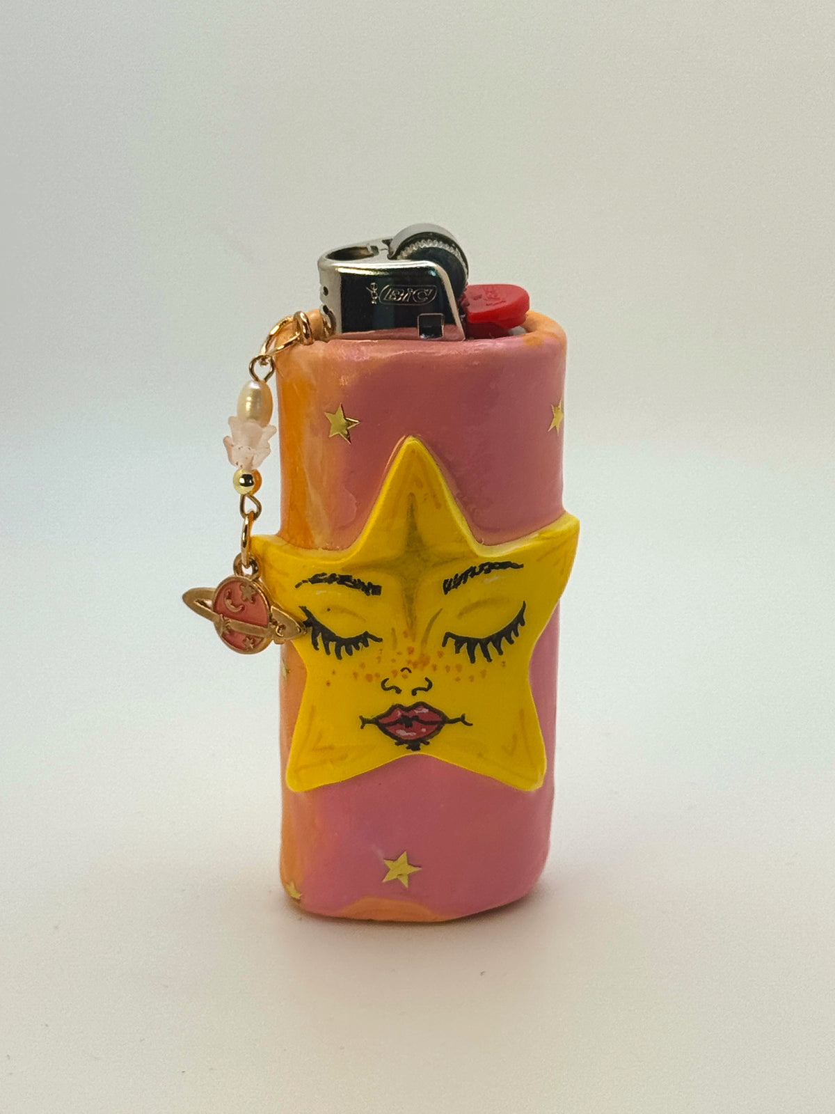 Celestial Star Case with charm| Fits Standard Bic | Handmade Polymer Clay Art