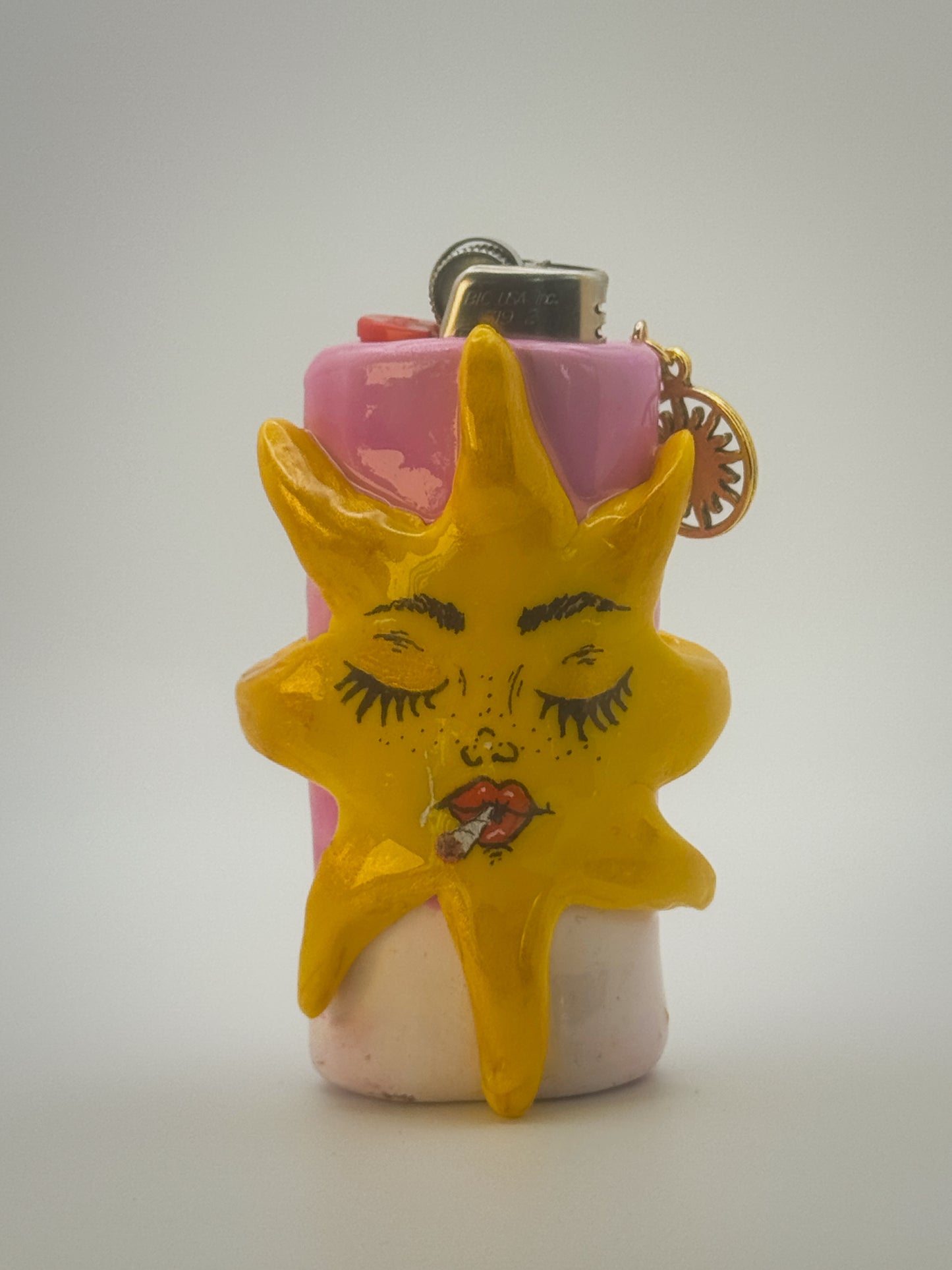 Smoking Miss Sunny Lighter Case with charm| Fits Standard Bic | Handmade Polymer Clay Art