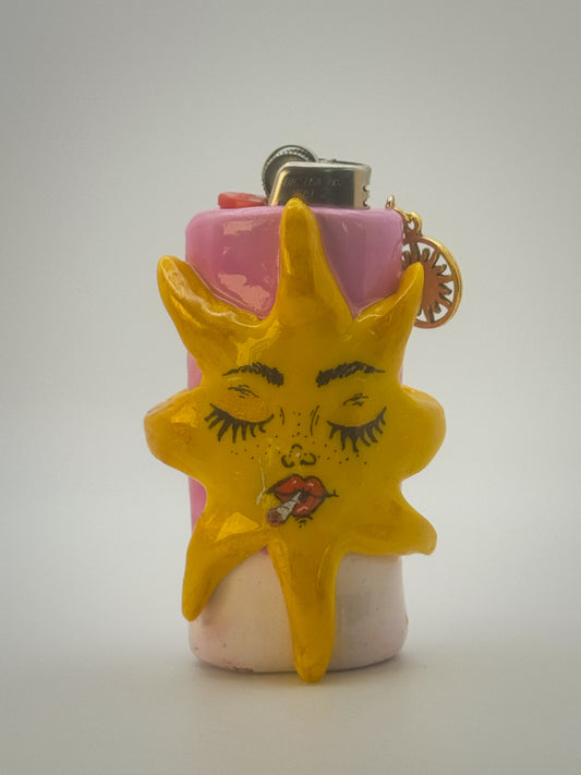 Smoking Miss Sunny Lighter Case with charm| Fits Standard Bic | Handmade Polymer Clay Art