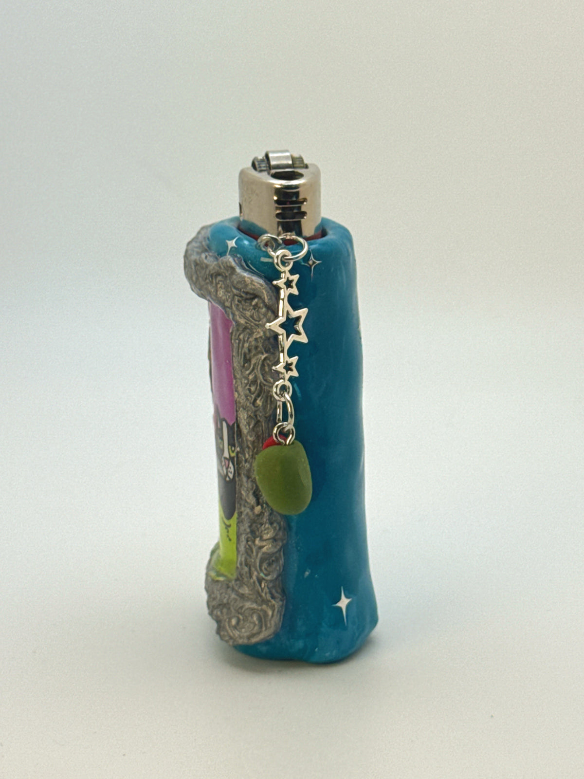 Vintage Frame Martini Kitty Case with charm| Fits Standard Bic | Handmade Polymer Clay Art