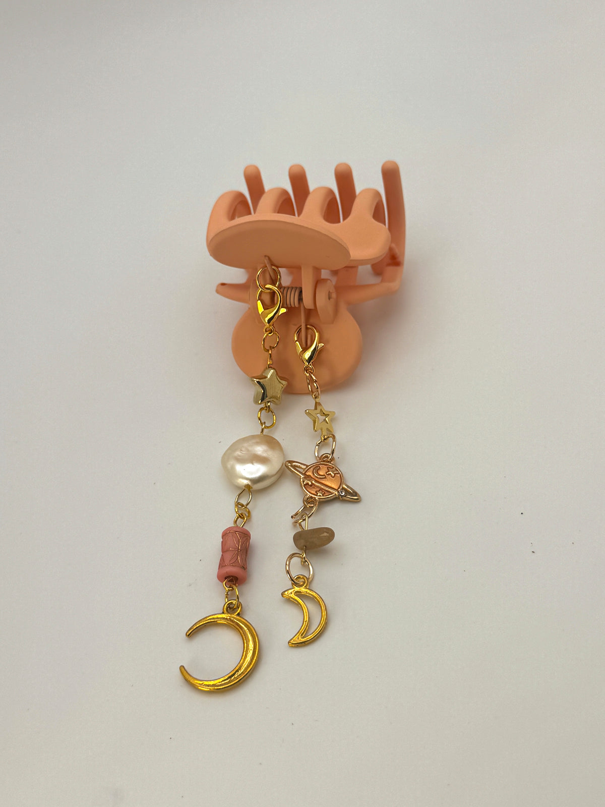 Orange Small Claw Clip with Handmade Beaded Charms | Removable Charm Clip | 2.1”