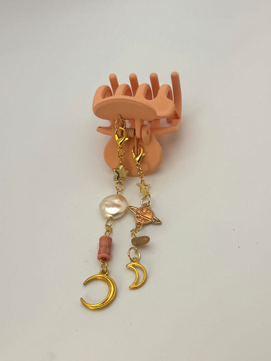 Orange Small Claw Clip with Handmade Beaded Charms | Removable Charm Clip | 2.1”
