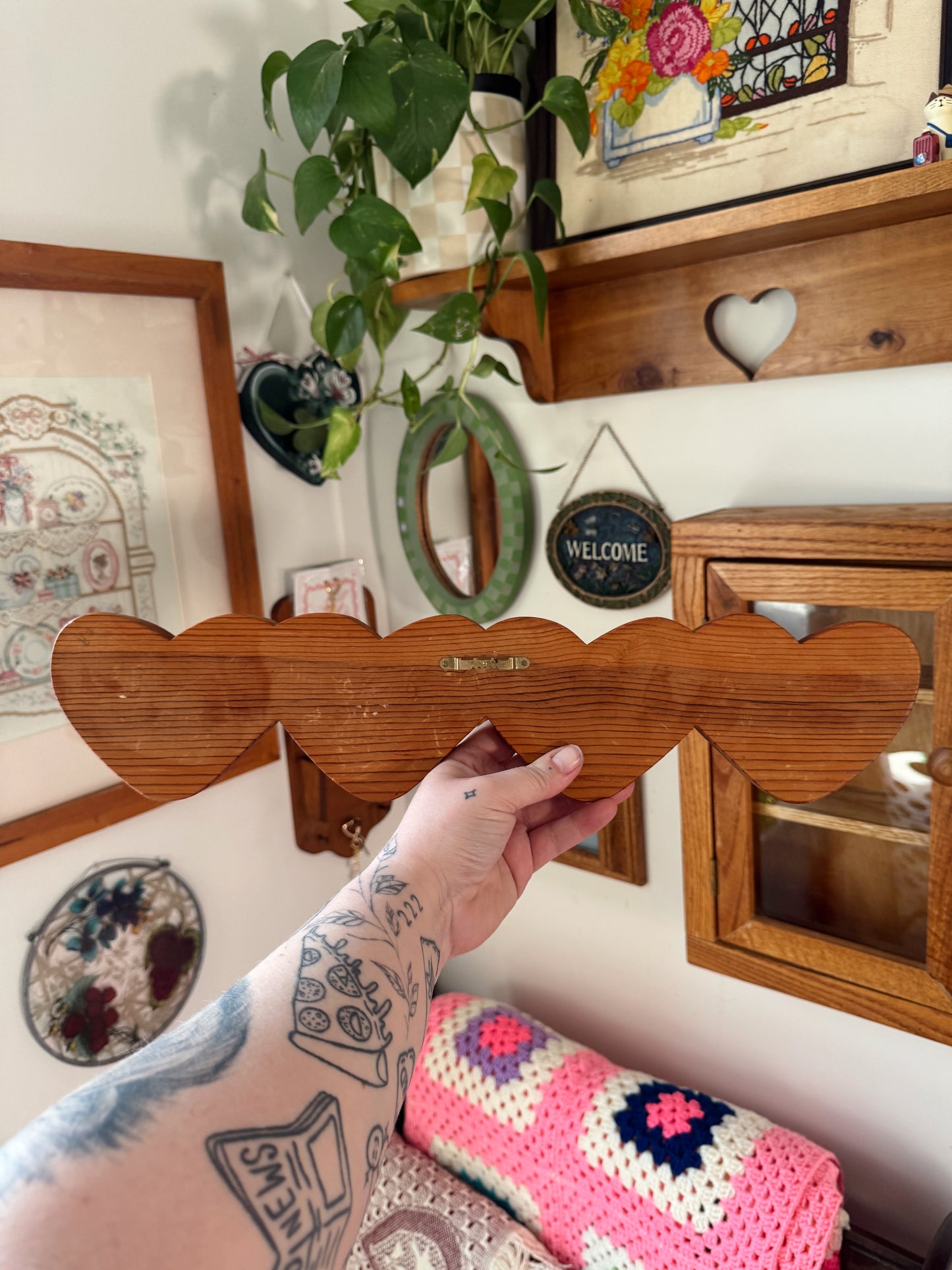 Vintage Hand Painted Wooden Heart “Welcome” Wall Sign