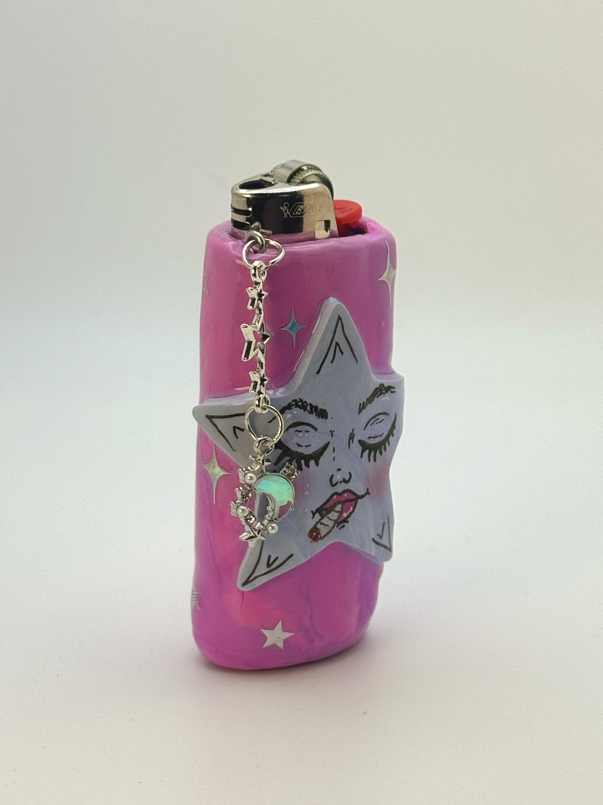 Smoking Star Case with charm| Fits Standard Bic | Handmade Polymer Clay Art