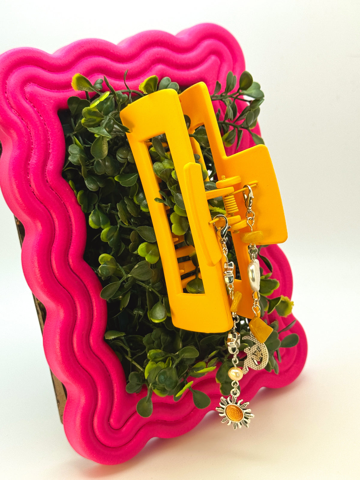 Orange Large Claw Clip with Handmade Beaded Charms | Removable Charm Clip | 4.1”