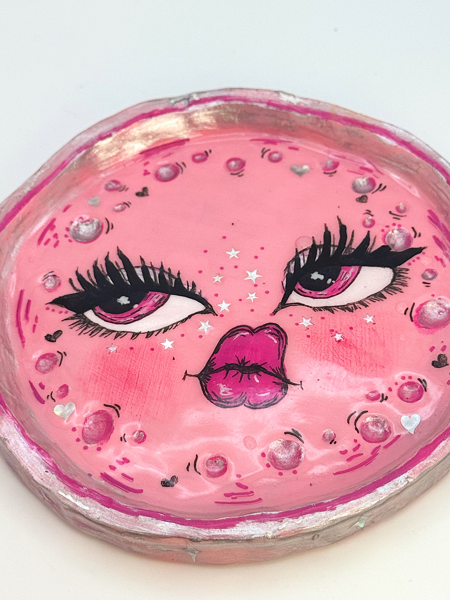Cosmic Bubble Babe – 5” Hand-Painted Trinket Dish