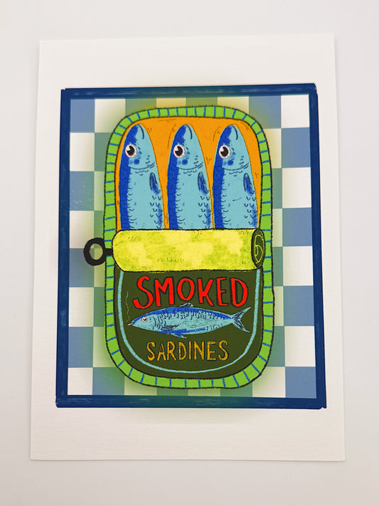 Smoked Sardines Art Print – 5×7 Whimsical Tinned Fish Illustration (Unframed)