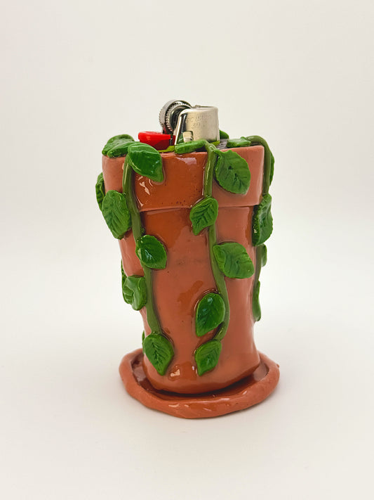 Pothos Lighter Case with Drip Dish – Handmade Polymer Clay