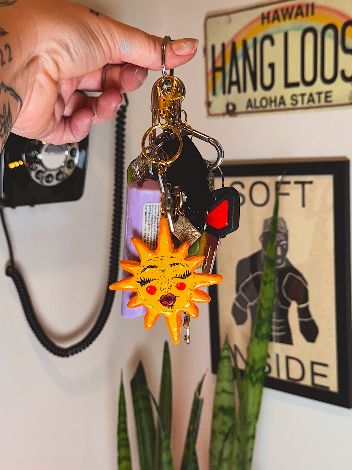 Sun Goddess Keychain – Hand-Sculpted Polymer Clay (3.5”)