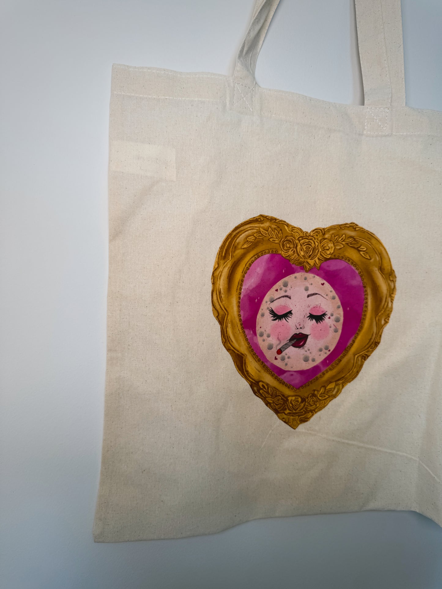 Smoking Moon Hand-Pressed Tote Bag | 15x16 Natural Cotton
