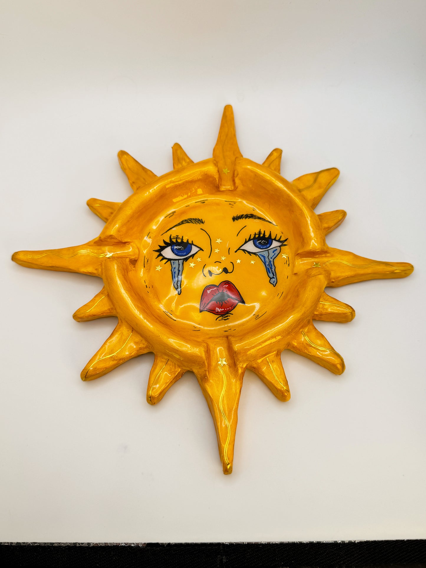 Crying Sun Ashtray – 9” Polymer Clay Celestial Sun Tray