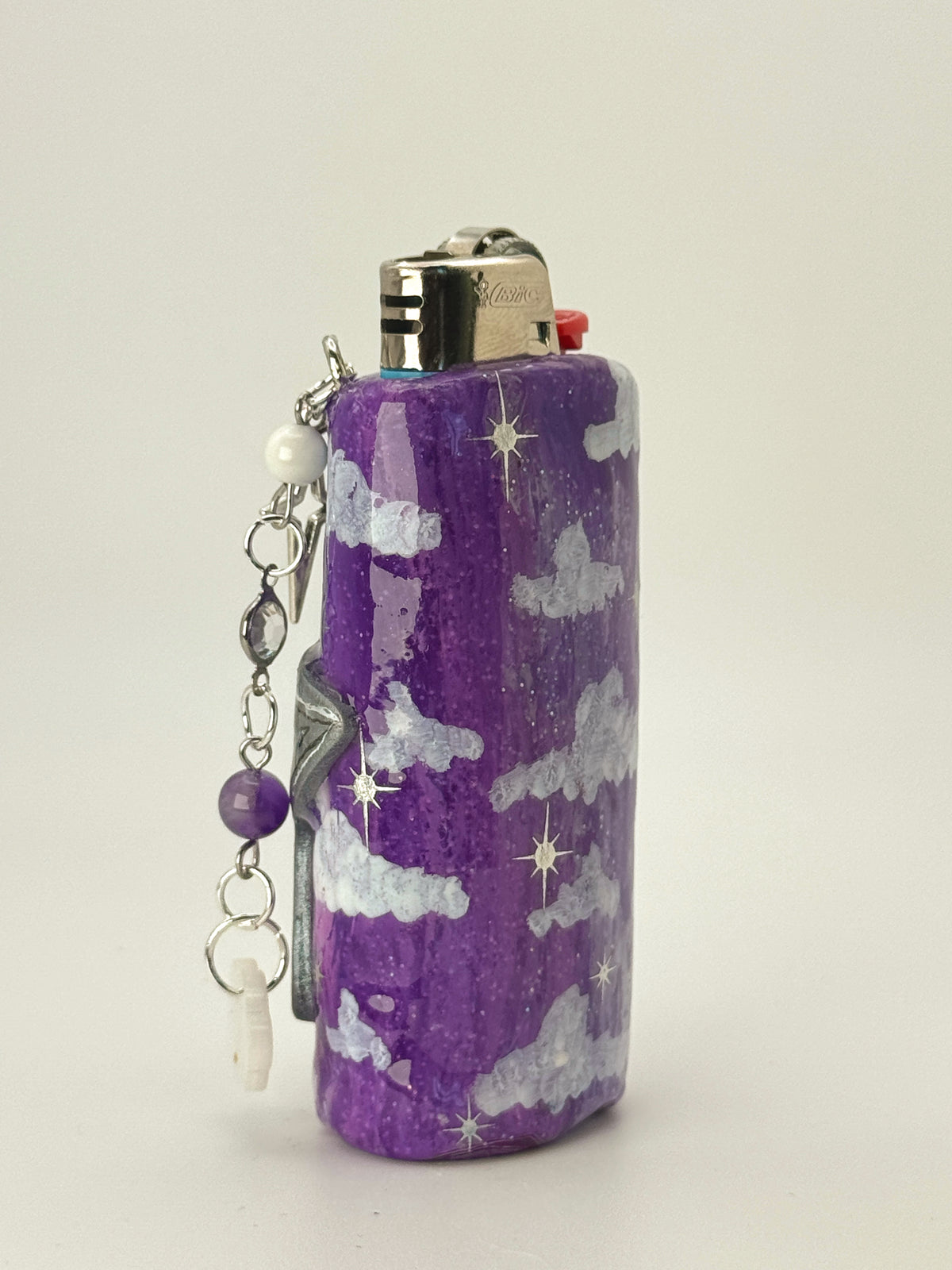 Head In The Clouds Star Lighter Case with charm| Fits Standard Bic | Handmade Polymer Clay Art