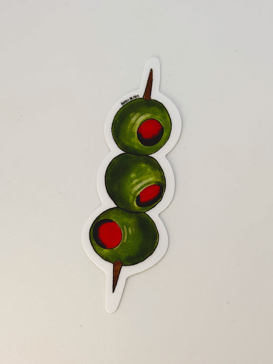Olive Skewer Sticker | Martini Olive Vinyl Sticker | Cocktail Garnish Bar Aesthetic Decal