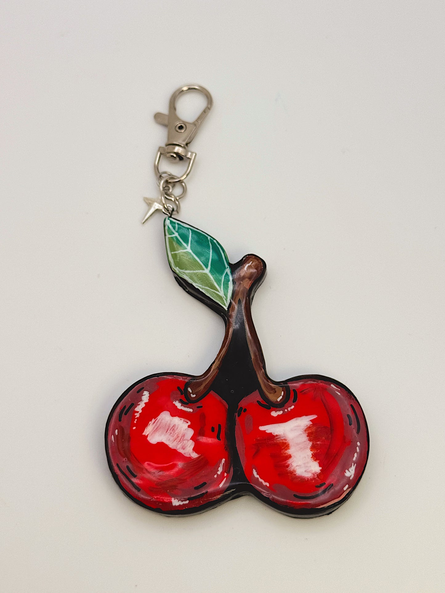 Cherry Bag Charm – Hand-Painted Cherry Keychain with Lobster Clasp