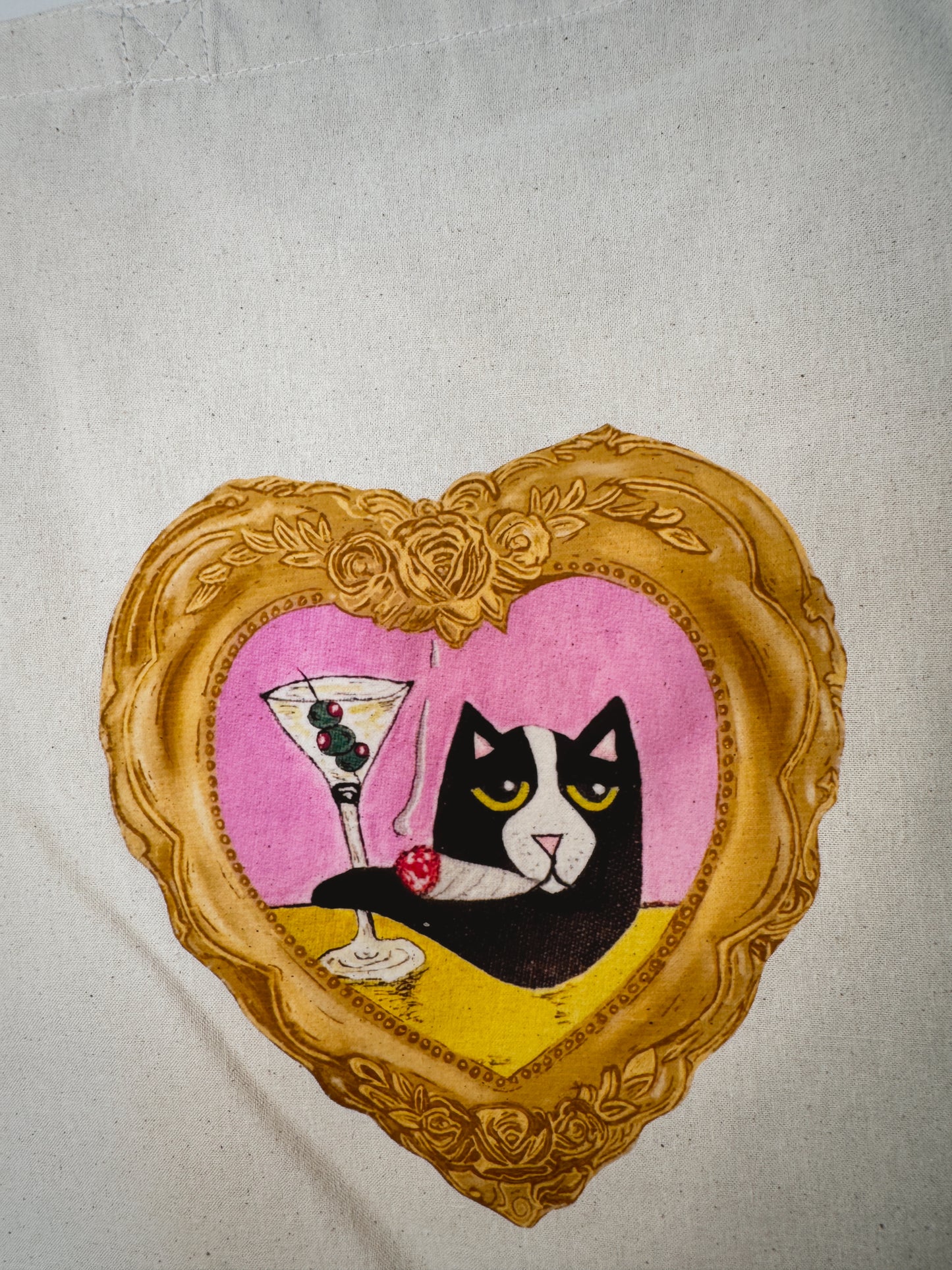 Meowtini Cat Hand-Pressed Tote Bag | 15x16 Natural Cotton